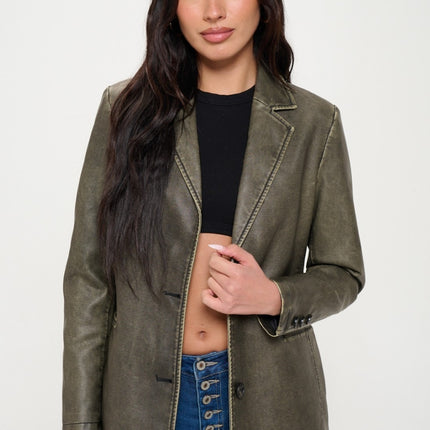 Coalition LA Single-Breasted Vegan Leather Blazer