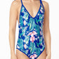 ONE PIECE BATHING SUIT FLORAL PRINT SHOULER TOP TI