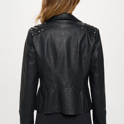 Coalition LA Studded Classic Moto Faux Leather Jacket