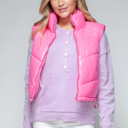 Snobbish Zip Up Turtleneck Shiny Quilted Vest