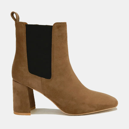 Beast Fashion Faux Suede Block Heel Chelsea Boots with Elastic Side Panel