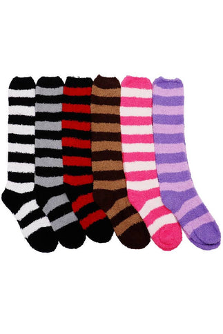 Bold Stripe Indoor Home Fuzzy Fleece Mid-Calf Socks