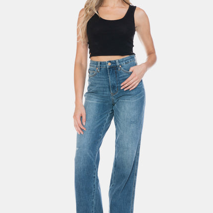 Judy Blue Full Size Tummy Control Cut Raw Hem Straight Jeans