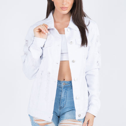 American Bazi Distressed Back Button Down Denim Jacket