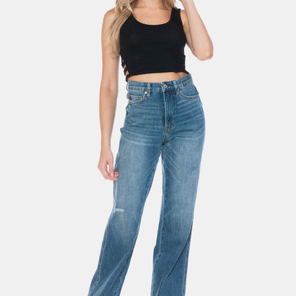 Judy Blue Full Size Tummy Control Cut Raw Hem Straight Jeans