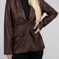 Sleek Pu Leather Blazer with Front Closure