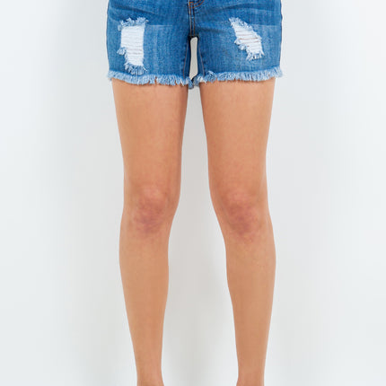 American Bazi High Waist Distressed Frayed Denim Shorts