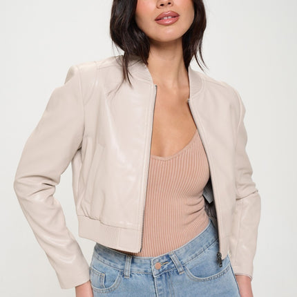 Coalition LA Zip Up Cropped Bomber Jacket