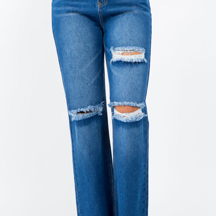 American Bazi High Waist Distressed Wide Leg Jeans