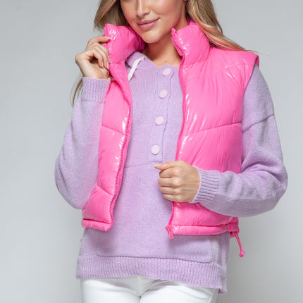 Snobbish Zip Up Turtleneck Shiny Quilted Vest