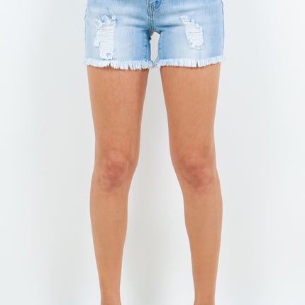 American Bazi High Waist Distressed Frayed Denim Shorts