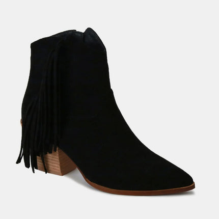 Beast Fashion Suede Fringe Point Toe Ankle Boots