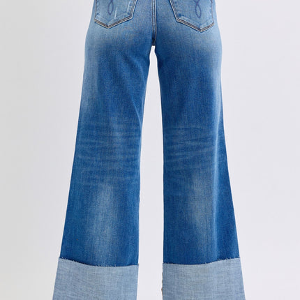 Judy Blue Full Size Distressed High Waist Wide Leg Jeans