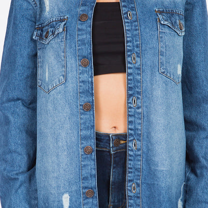 American Bazi Distressed Frayed Hem Denim Jacket