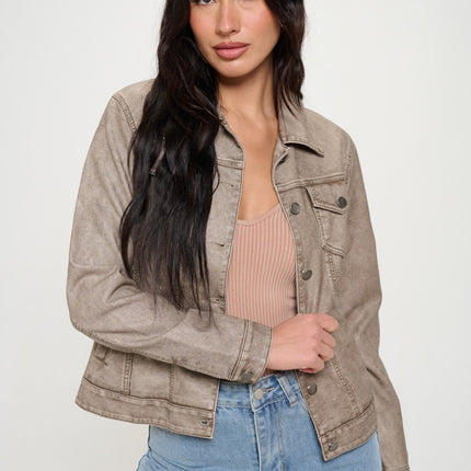 Coalition LA Button Down Cargo Vegan Leather Shacket