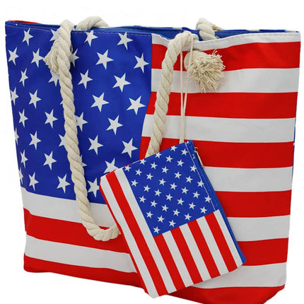 American Flag Seamless Tote Bag with Mini Pouch