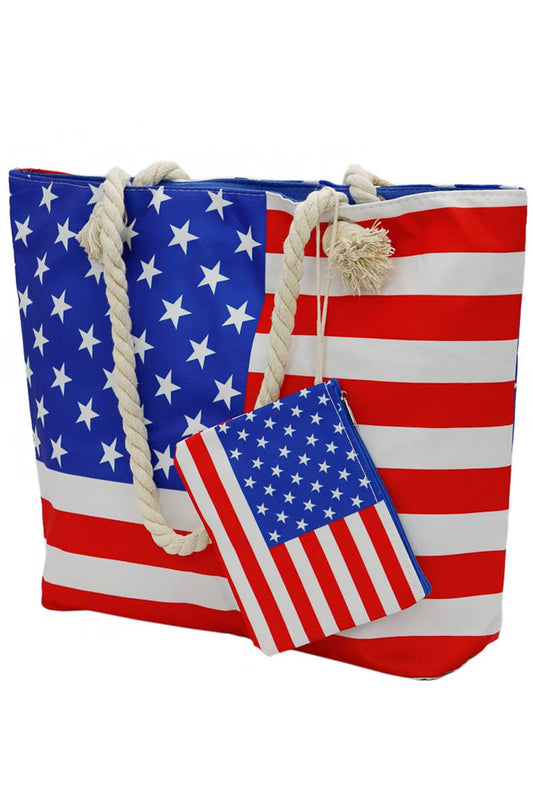 American Flag Seamless Tote Bag with Mini Pouch