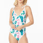 ONE PIECE BATHING SUIT FLORAL PRINT SHOULER TOP TI