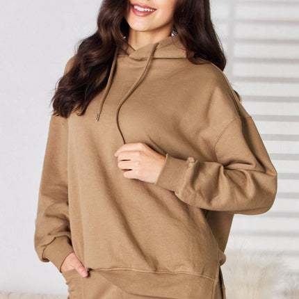 RISEN Drawstring Drop Shoulder Long Sleeve Hoodie