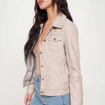 Coalition LA Button Down Cargo Vegan Leather Shacket