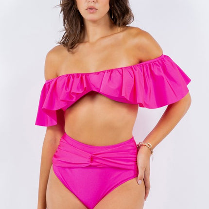 TWO PIECE TOP RUFFLE SHOULDER WITH TWISTED DESIGN