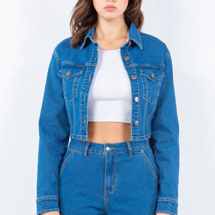 American Bazi Laced Back Cropped Denim Jacket