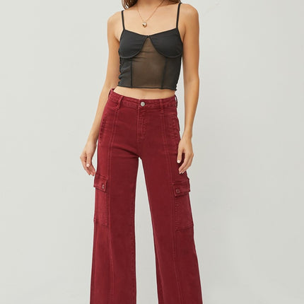 RISEN Full Size High Rise Wide Leg Cargo Jeans