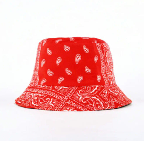 Red paisley printed bucket hat