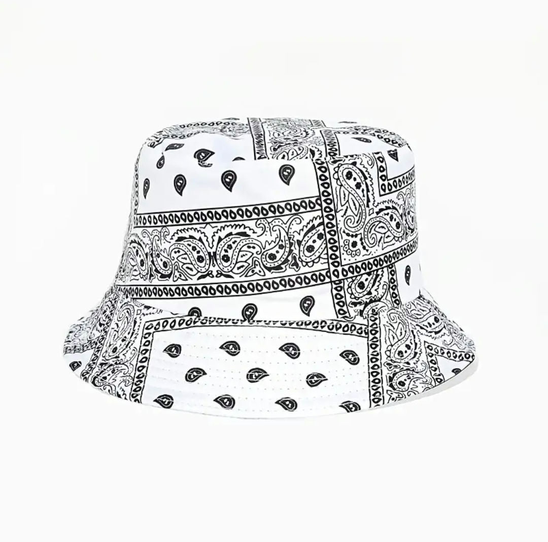 White paisley printed bucket hat