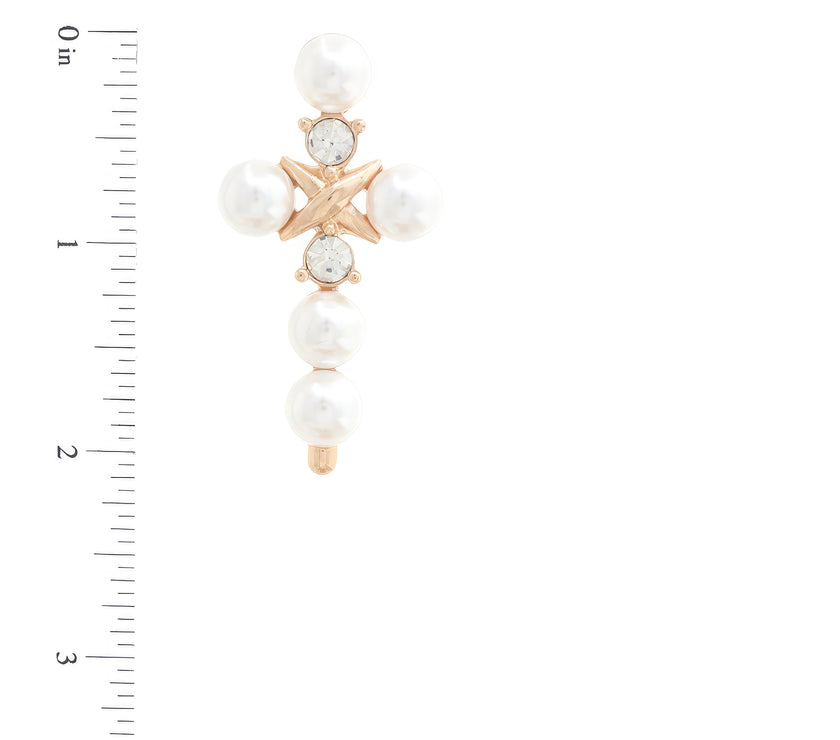 Pearl Bead Cross Dangle Earring