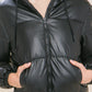 Pu Faux Leather Zipper Hooded Puffer Jacket