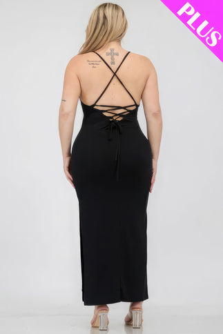 Plus Size Crisscross Back Split Thigh Maxi Dress